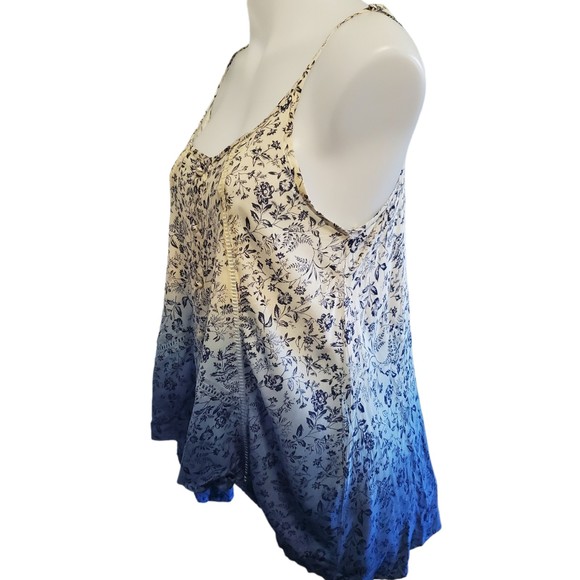 Blue Pepper Sleeveless Tank Blouse Boho Blue White Ombre Floral Print Sz Med - Picture 5 of 10
